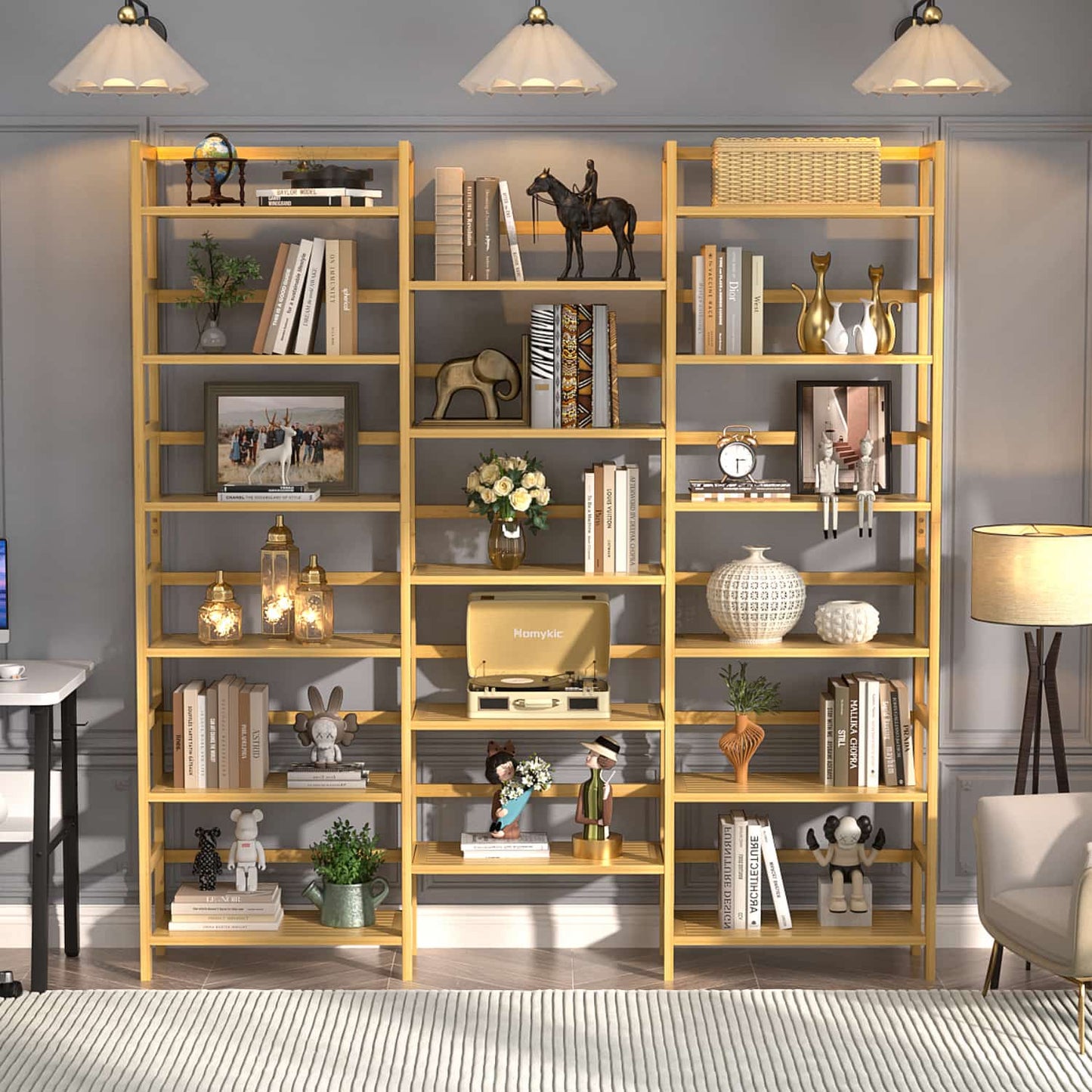 6-Tier Bamboo Bookshelf with 17 Display Shelves, 61-In Wide Open Bookcase
