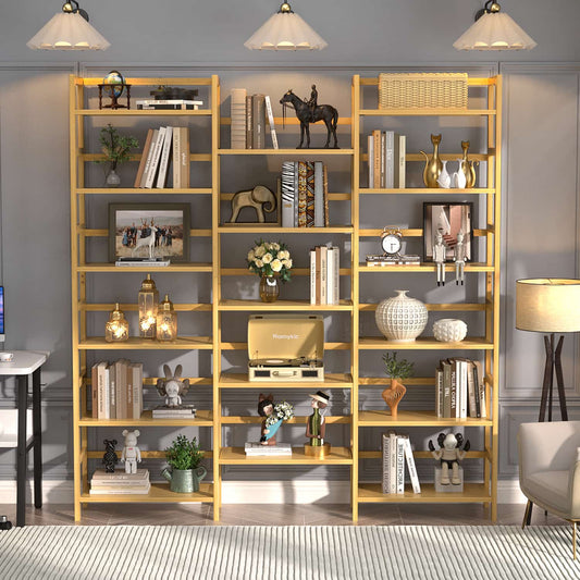 6-Tier Bamboo Bookshelf with 17 Display Shelves, 61-In Wide Open Bookcase