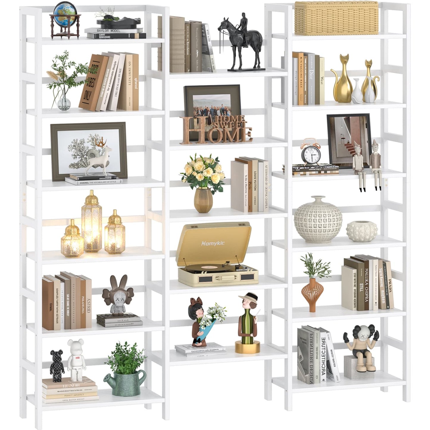 6-Tier Bamboo Bookshelf with 17 Display Shelves, 61-In Wide Open Bookcase