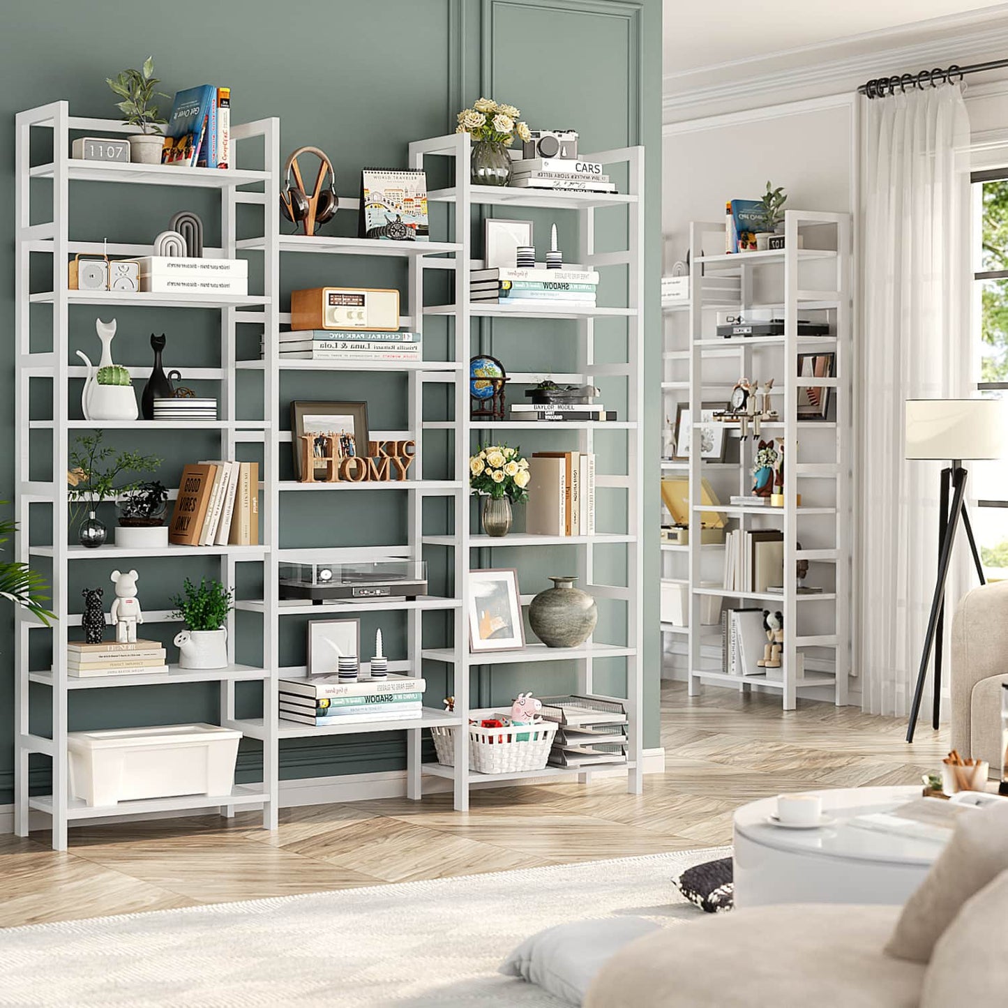 6-Tier Bamboo Bookshelf with 17 Display Shelves, 61-In Wide Open Bookcase