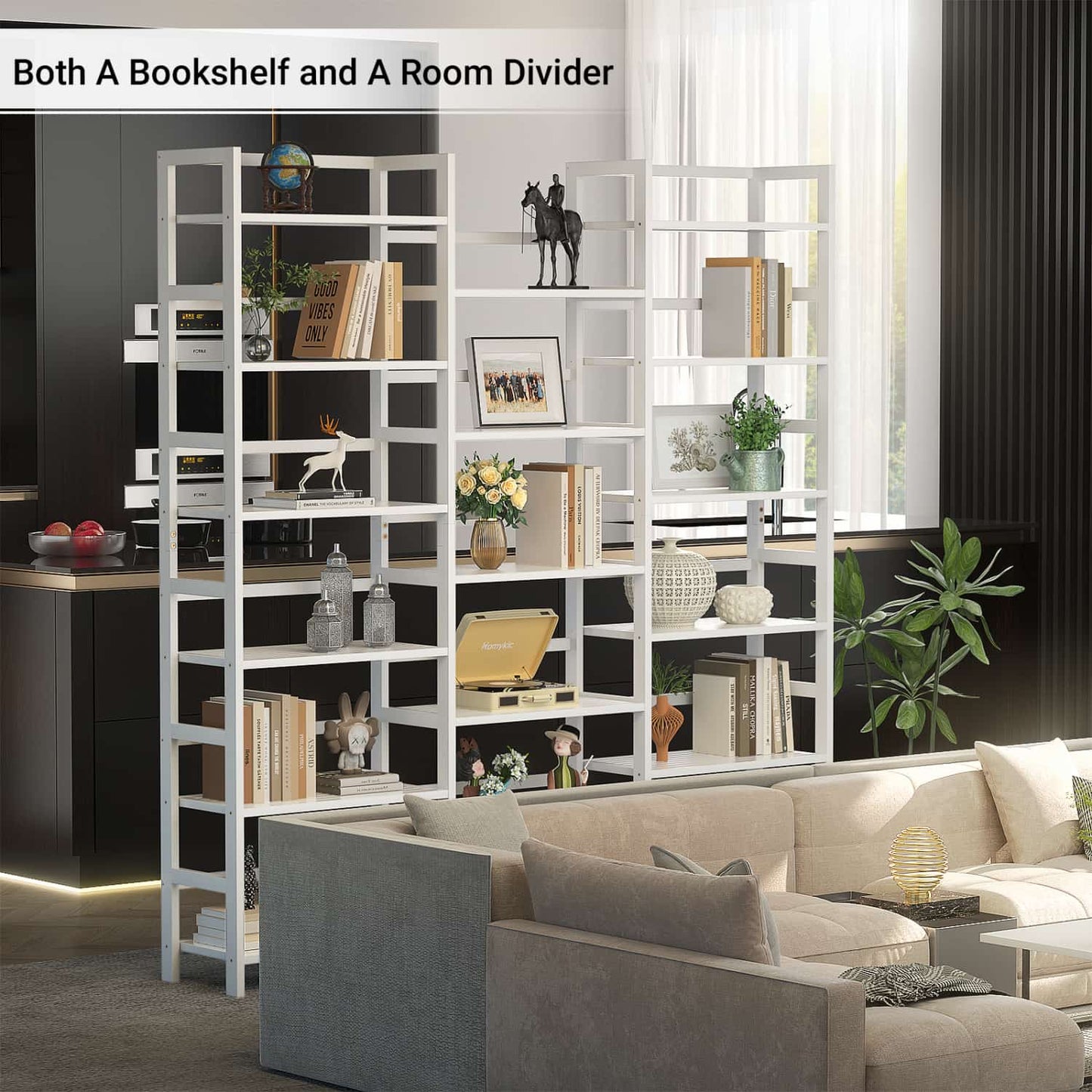 6-Tier Bamboo Bookshelf with 17 Display Shelves, 61-In Wide Open Bookcase