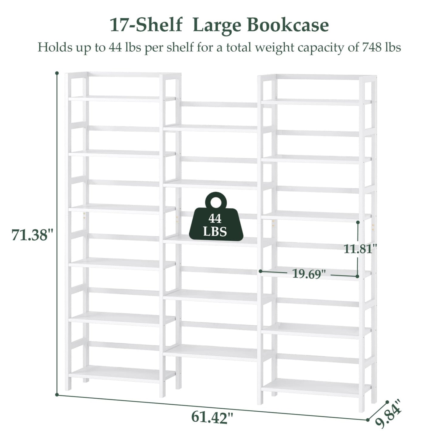 6-Tier Bamboo Bookshelf with 17 Display Shelves, 61-In Wide Open Bookcase