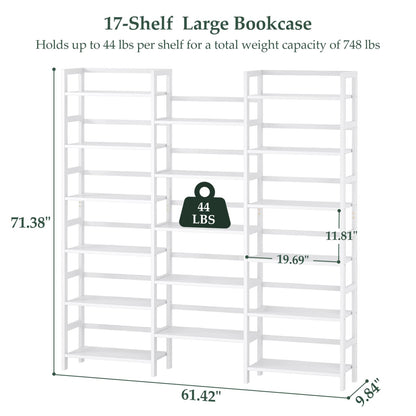 6-Tier Bamboo Bookshelf with 17 Display Shelves, 61-In Wide Open Bookcase