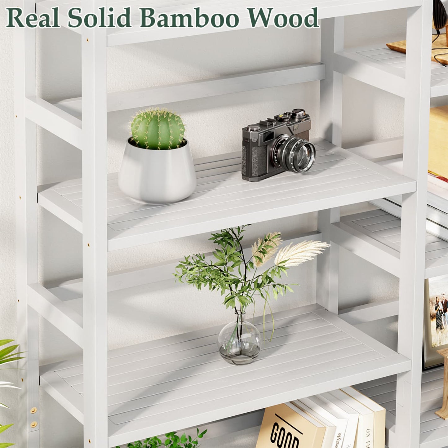 6-Tier Bamboo Bookshelf with 17 Display Shelves, 61-In Wide Open Bookcase