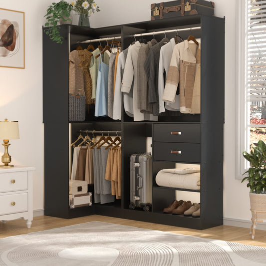 71-In Freestanding Closet System Set with Wood Drawers
