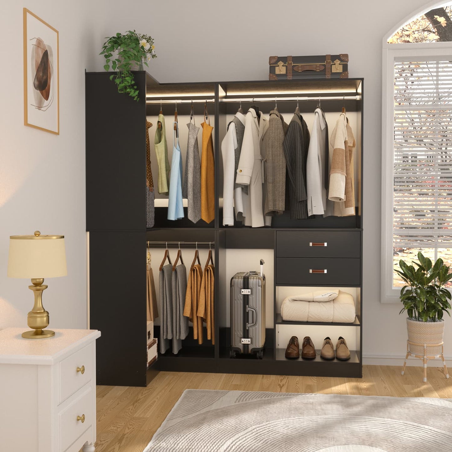 71-In Freestanding Closet System Set with Wood Drawers