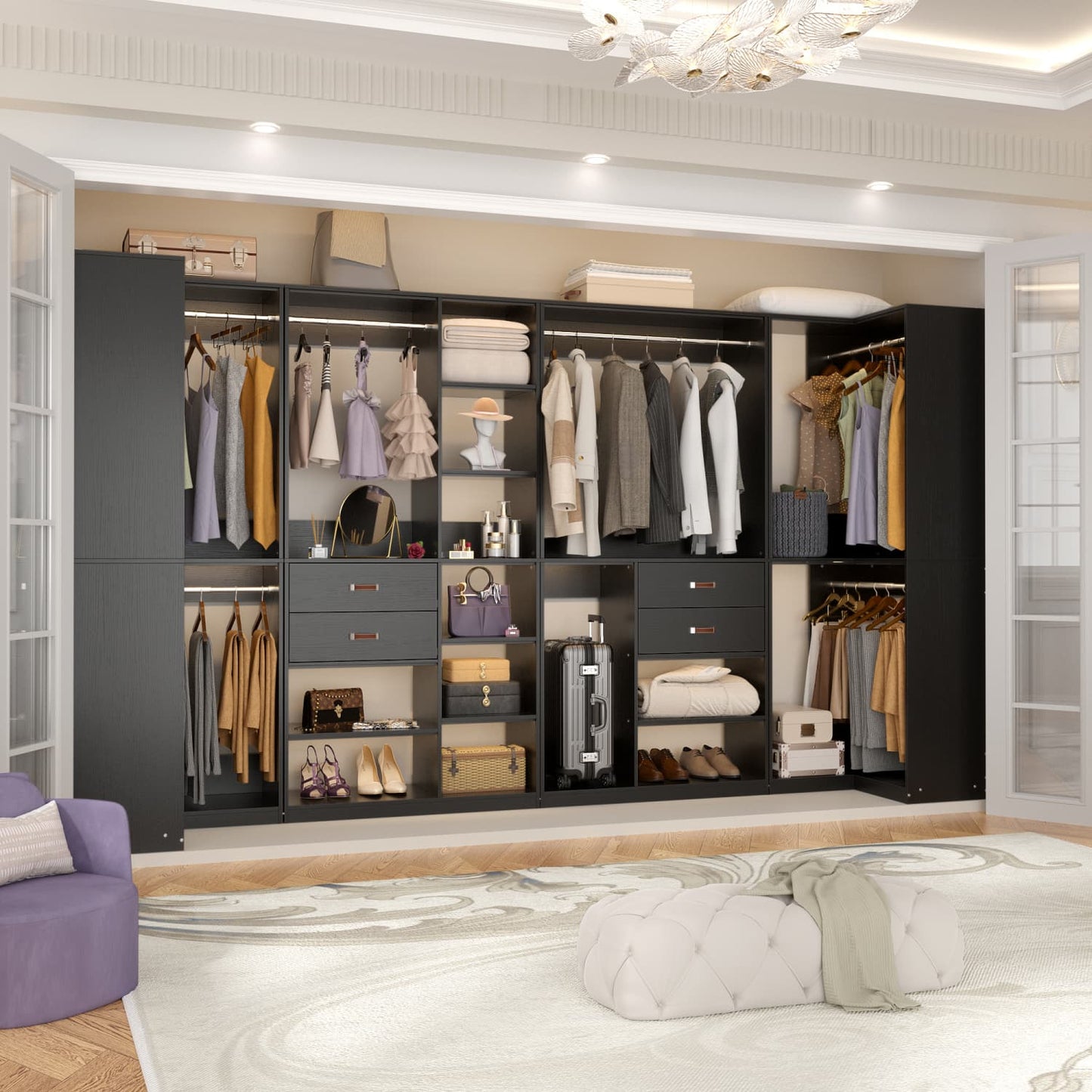 71-In Freestanding Closet System Set with Wood Drawers