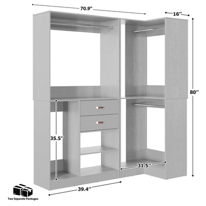 71-In Freestanding Closet System Set with Wood Drawers