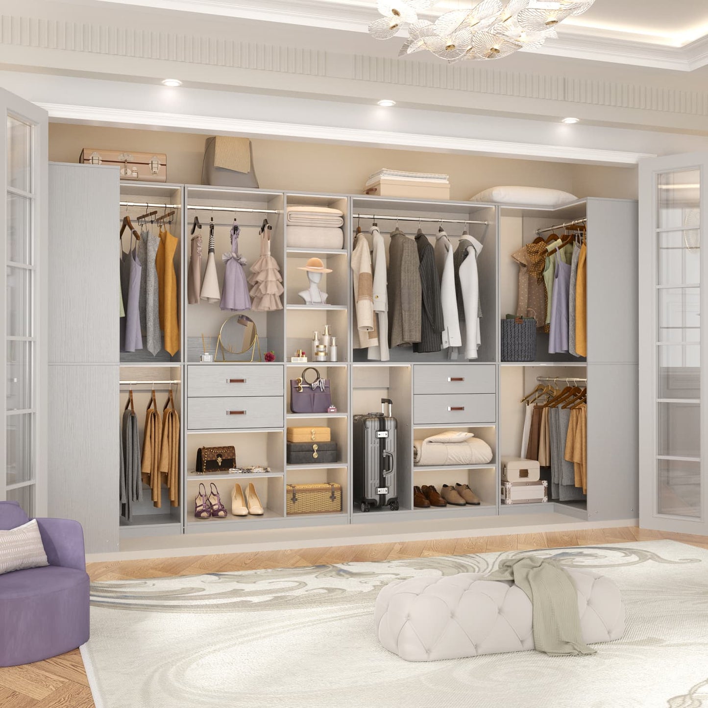 71-In Freestanding Closet System Set with Wood Drawers