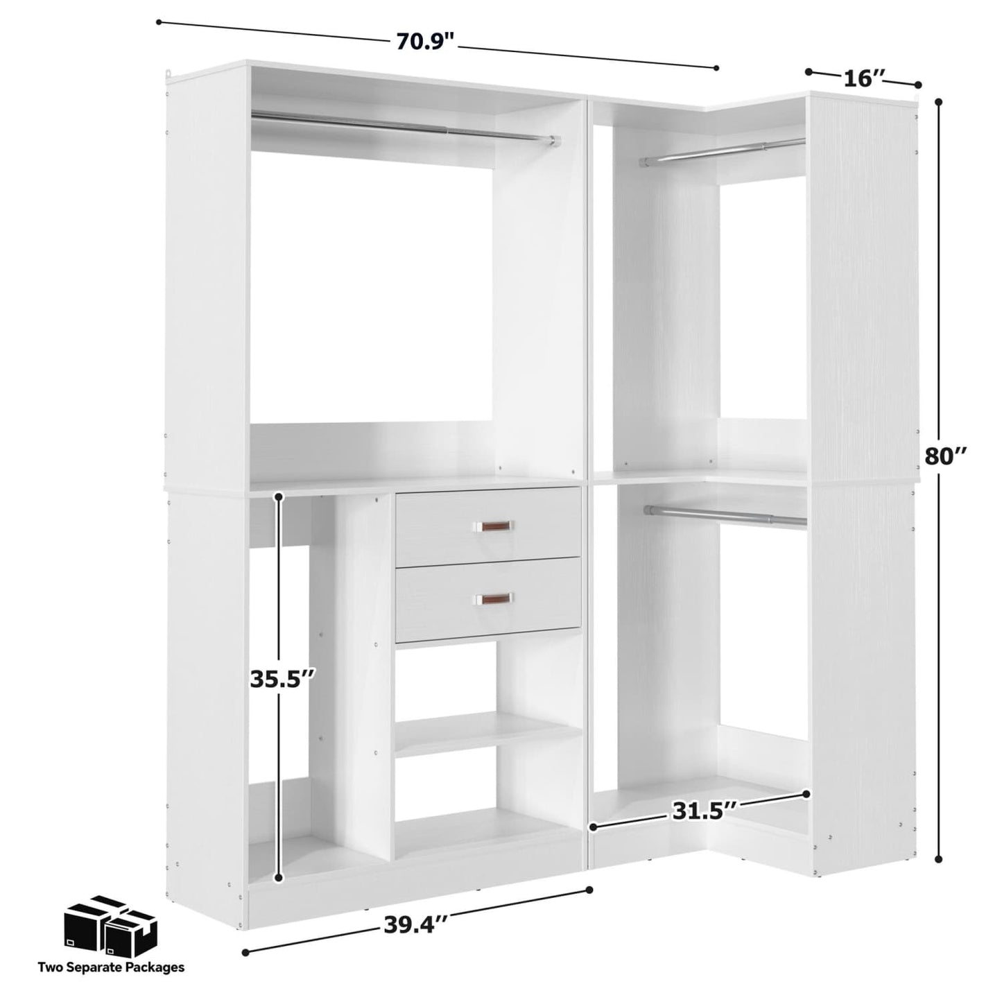 71-In Freestanding Closet System Set with Wood Drawers