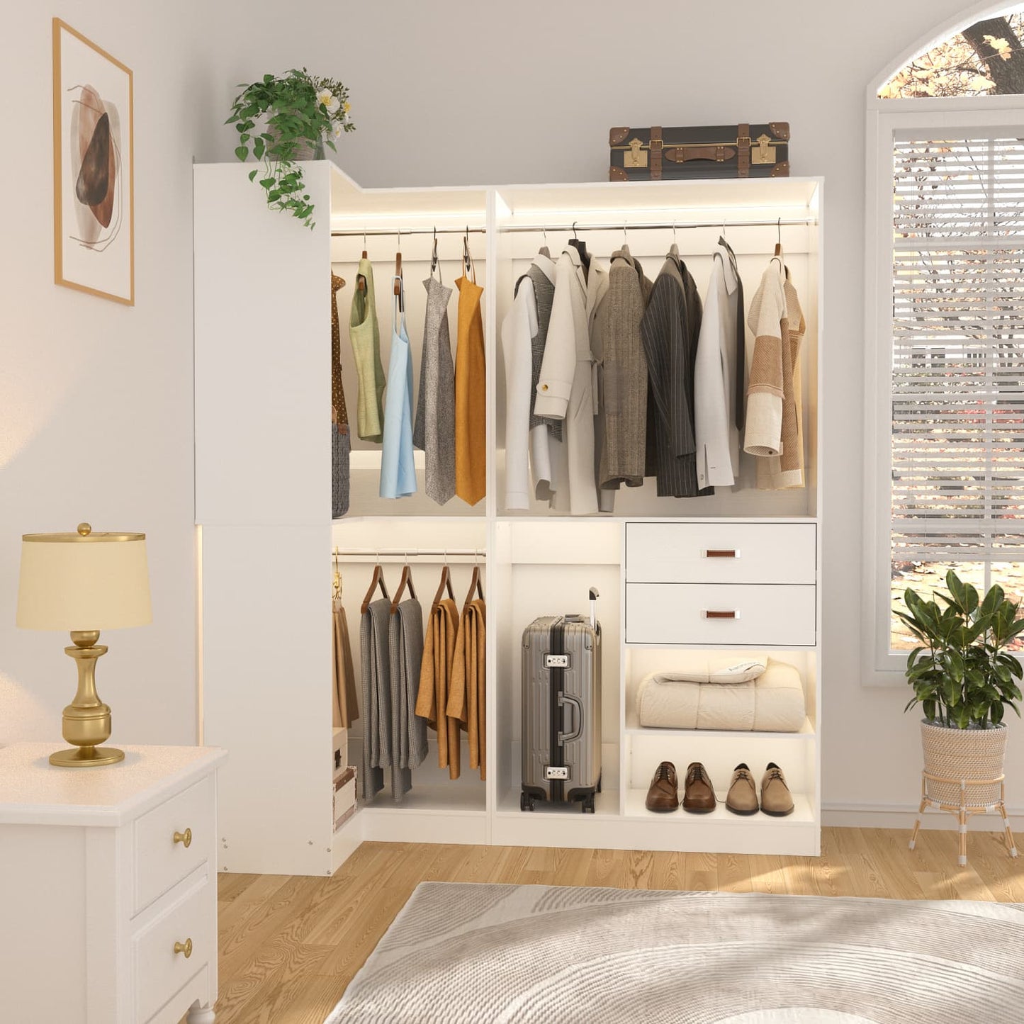 71-In Freestanding Closet System Set with Wood Drawers