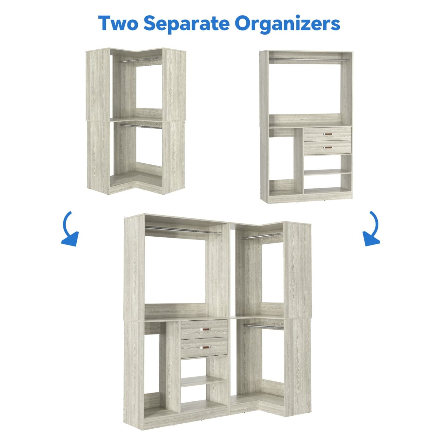 71-In Freestanding Closet System Set with Wood Drawers