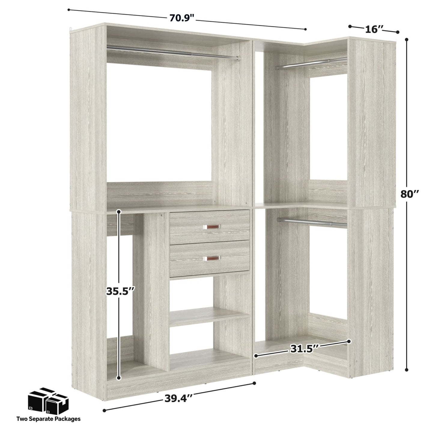 71-In Freestanding Closet System Set with Wood Drawers