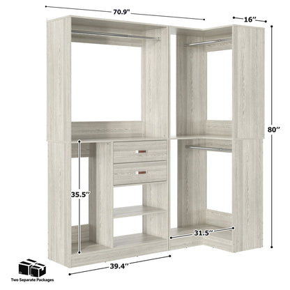 71-In Freestanding Closet System Set with Wood Drawers