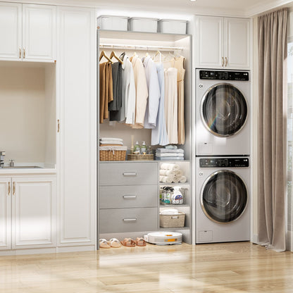 30'' Closet Organizer with Wooden Drawers and Hanging Rods