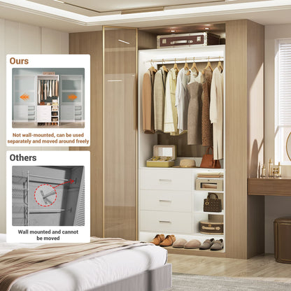 30'' Closet Organizer with Wooden Drawers and Hanging Rods
