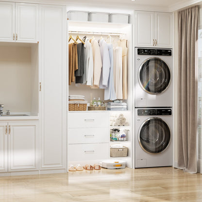 30'' Closet Organizer with Wooden Drawers and Hanging Rods