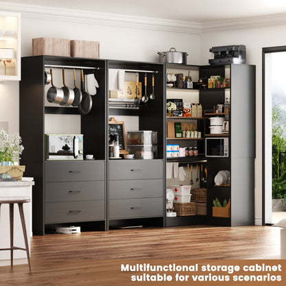 81-In Closet System Set with Wood Drawers, Corner Closet Organizer with Hanging Rods