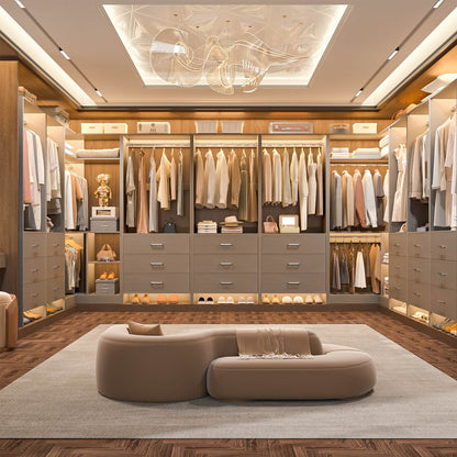 81-In Closet System Set with Wood Drawers, Corner Closet Organizer with Hanging Rods