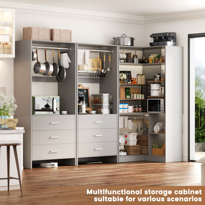 81-In Closet System Set with Wood Drawers, Corner Closet Organizer with Hanging Rods