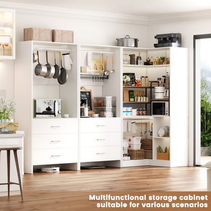 81-In Closet System Set with Wood Drawers, Corner Closet Organizer with Hanging Rods