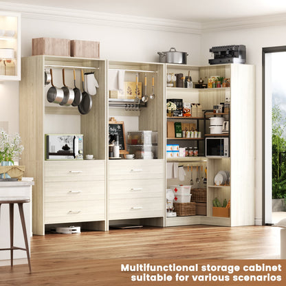 81-In Closet System Set with Wood Drawers, Corner Closet Organizer with Hanging Rods