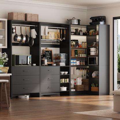 86-In Closet System Set with Wood Drawers, Corner Closet Organizer with Hanging Rods