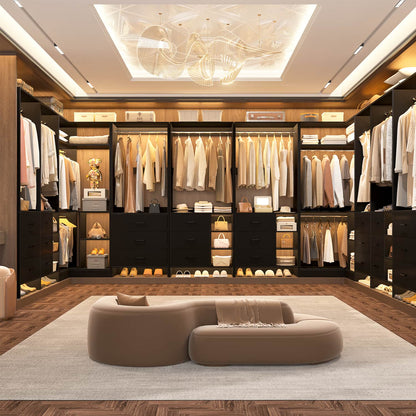 86-In Closet System Set with Wood Drawers, Corner Closet Organizer with Hanging Rods