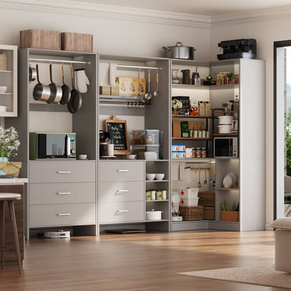 86-In Closet System Set with Wood Drawers, Corner Closet Organizer with Hanging Rods