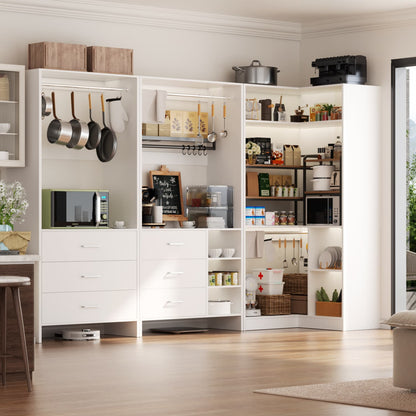 86-In Closet System Set with Wood Drawers, Corner Closet Organizer with Hanging Rods