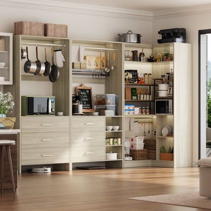 86-In Closet System Set with Wood Drawers, Corner Closet Organizer with Hanging Rods