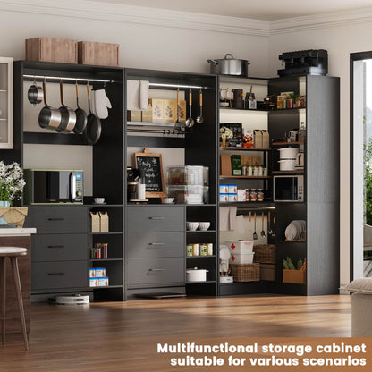 92-In Closet System Set with Wood Drawers, Corner Closet Organizer with Hanging Rods
