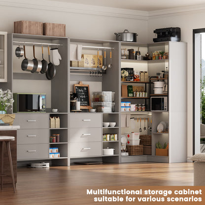 92-In Closet System Set with Wood Drawers, Corner Closet Organizer with Hanging Rods