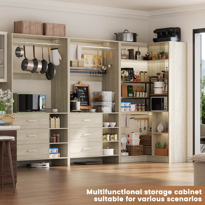 92-In Closet System Set with Wood Drawers, Corner Closet Organizer with Hanging Rods