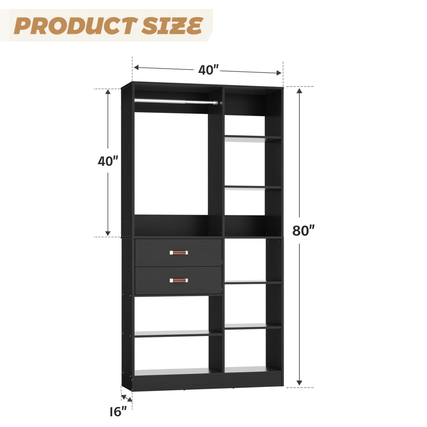 40'' Freestanding Closet System with 10 Shelves, Closet Organizer