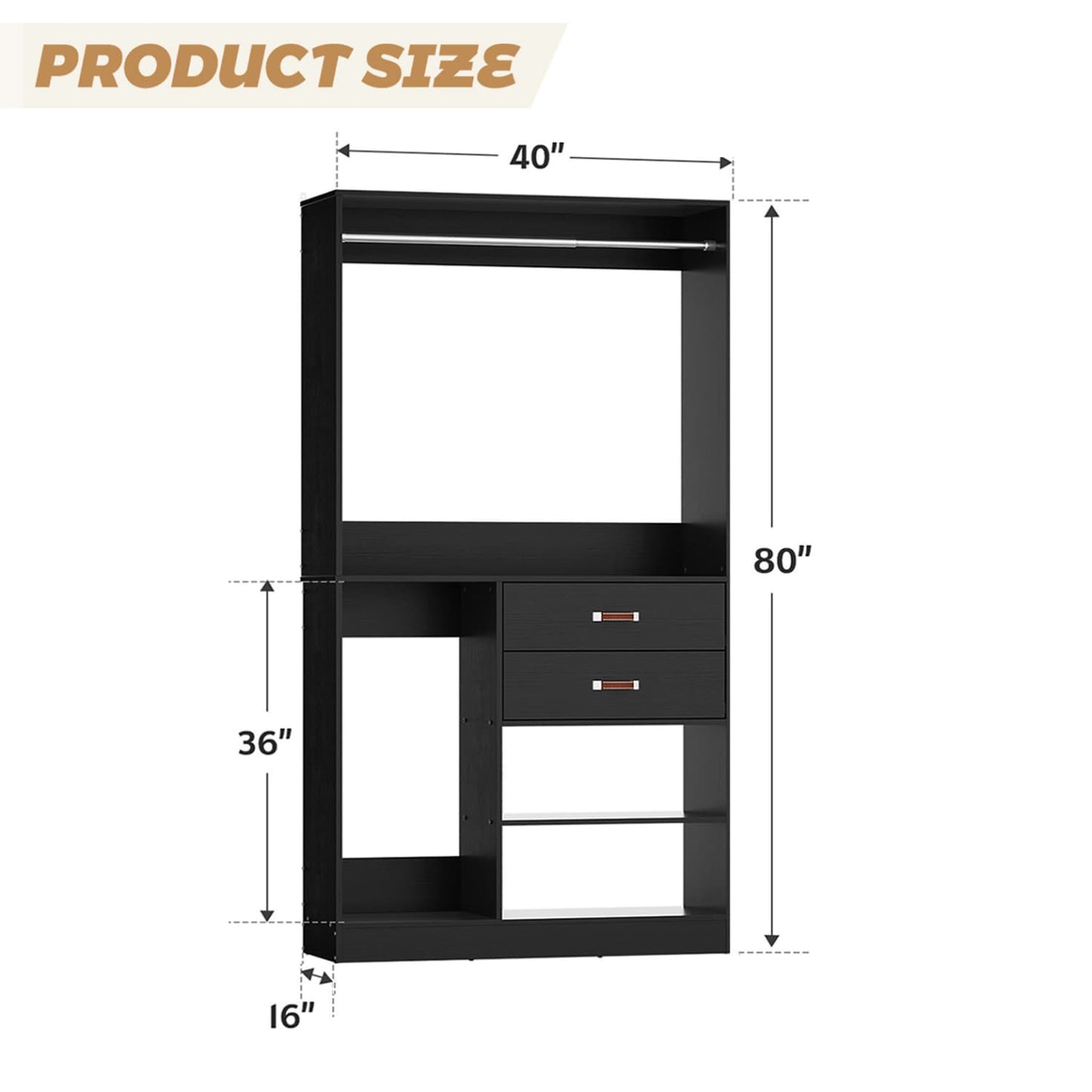 40-In Closet Organizer with Drawers, Freestanding Closet System