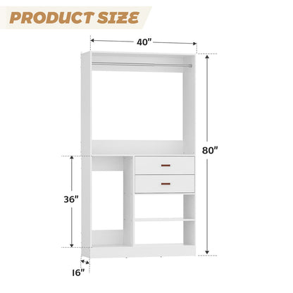 40-In Closet Organizer with Drawers, Freestanding Closet System