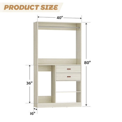 40-In Closet Organizer with Drawers, Freestanding Closet System
