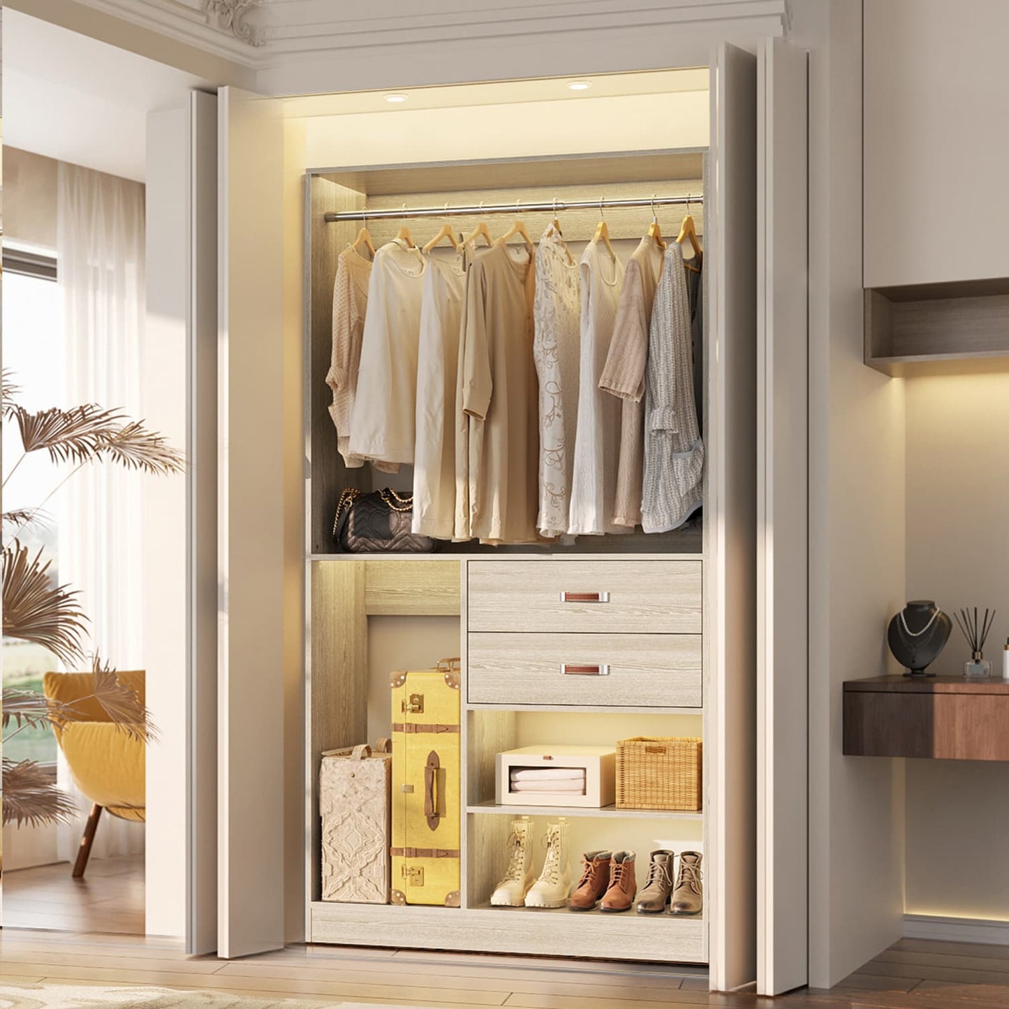 40-In Closet Organizer with Drawers, Freestanding Closet System