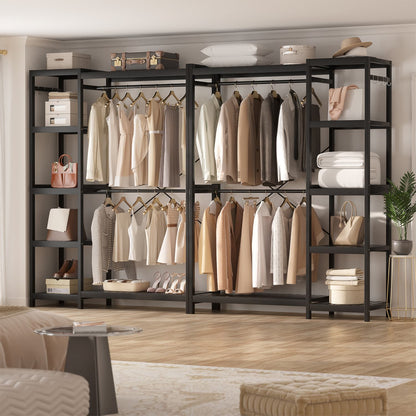 41-In Bamboo Garment Rack with Tower Shelves, Freestanding Closet Organizer with Hanging Rods