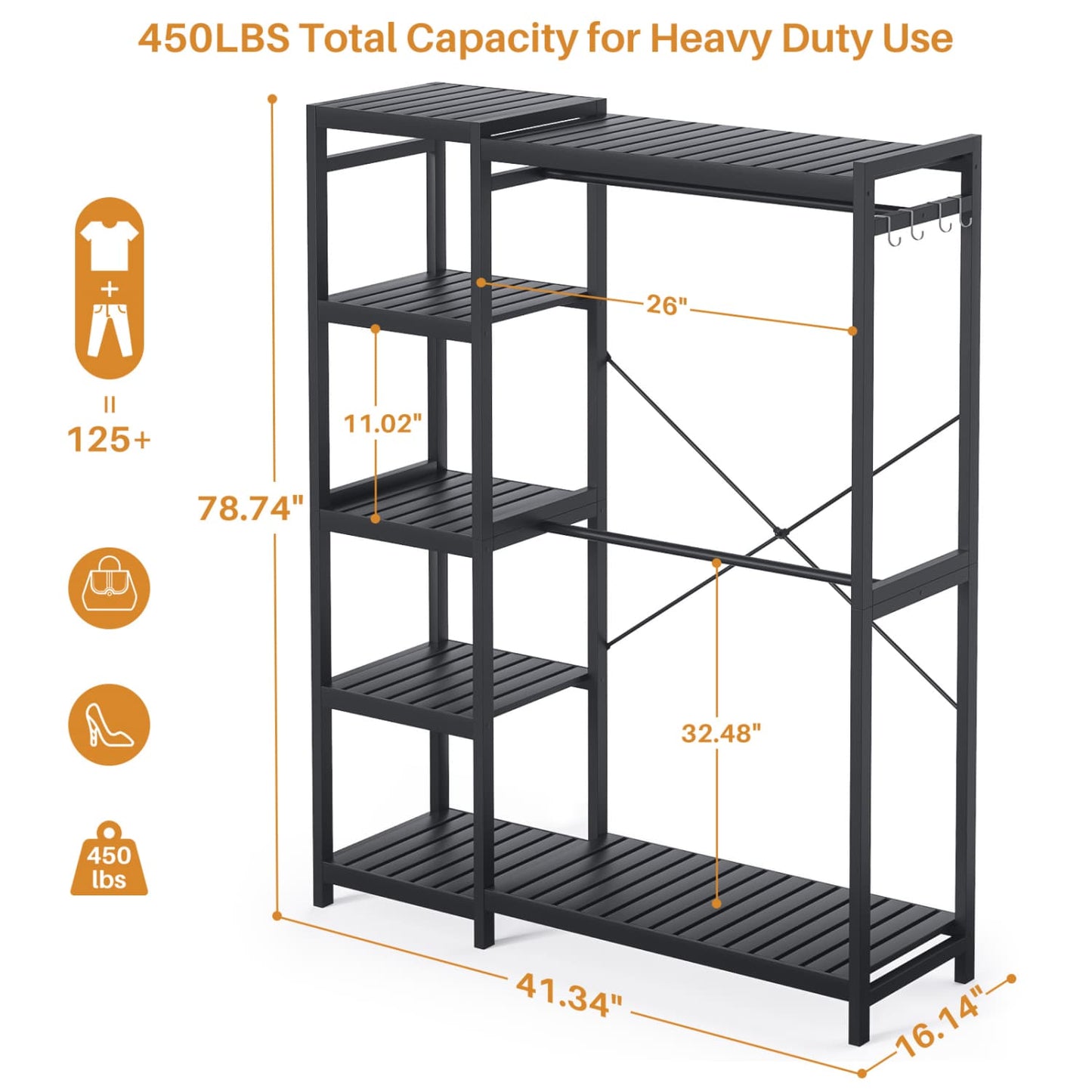 41-In Bamboo Garment Rack with Tower Shelves, Freestanding Closet Organizer with Hanging Rods