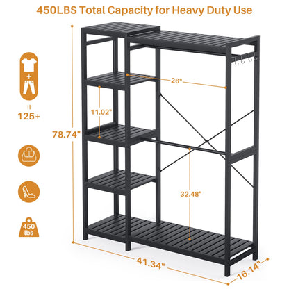 41-In Bamboo Garment Rack with Tower Shelves, Freestanding Closet Organizer with Hanging Rods
