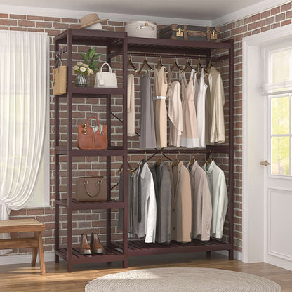 41-In Bamboo Garment Rack with Tower Shelves, Freestanding Closet Organizer with Hanging Rods