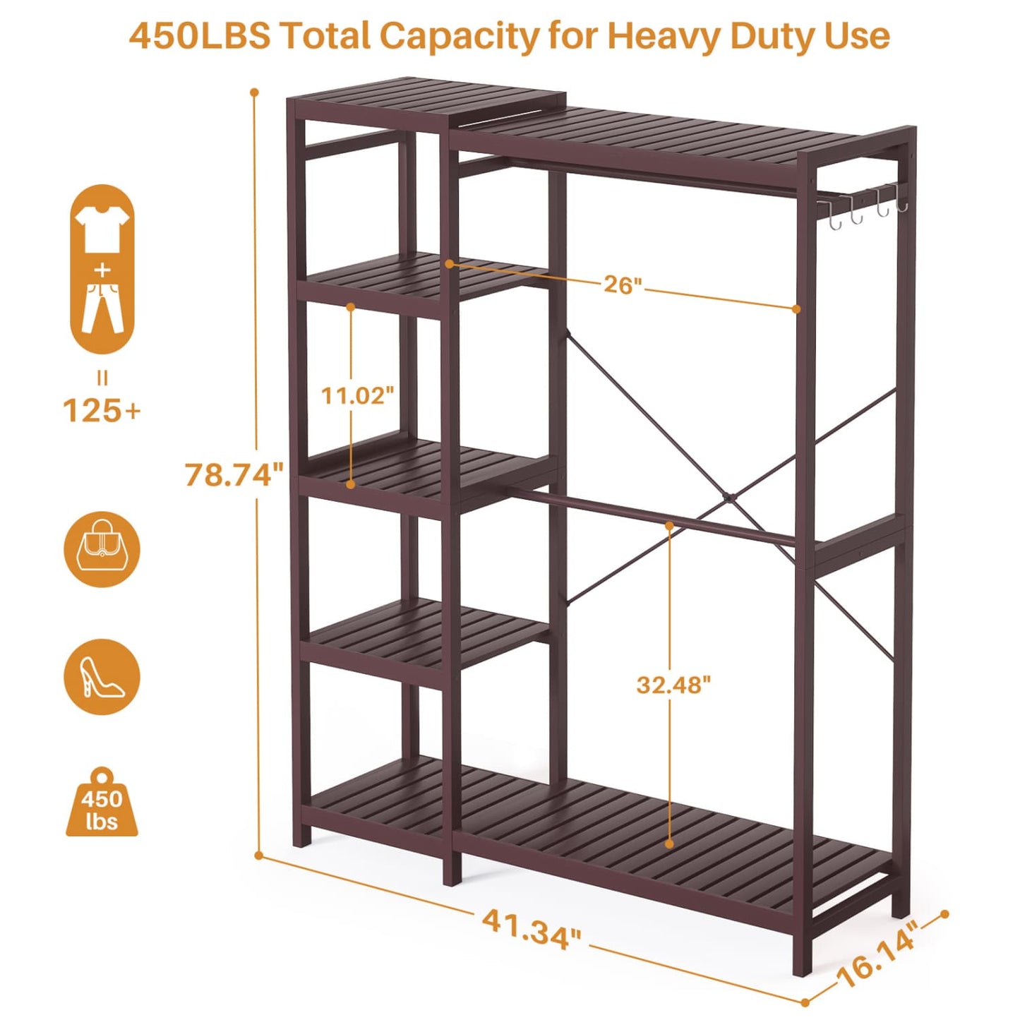 41-In Bamboo Garment Rack with Tower Shelves, Freestanding Closet Organizer with Hanging Rods