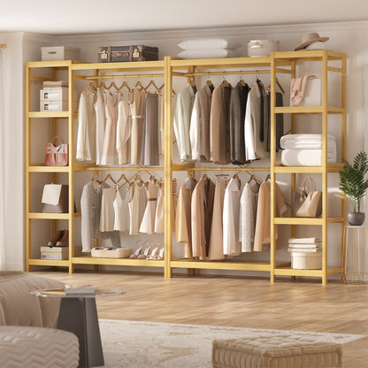 41-In Bamboo Garment Rack with Tower Shelves, Freestanding Closet Organizer with Hanging Rods
