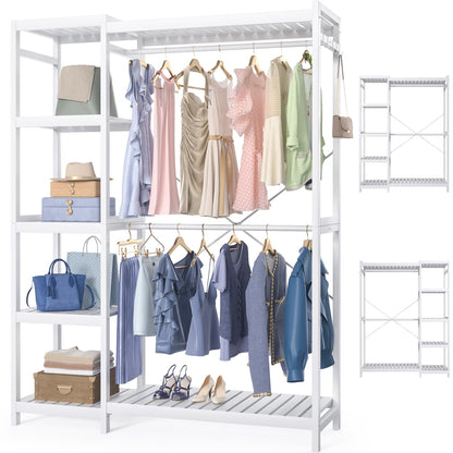 41-In Bamboo Garment Rack with Tower Shelves, Freestanding Closet Organizer with Hanging Rods
