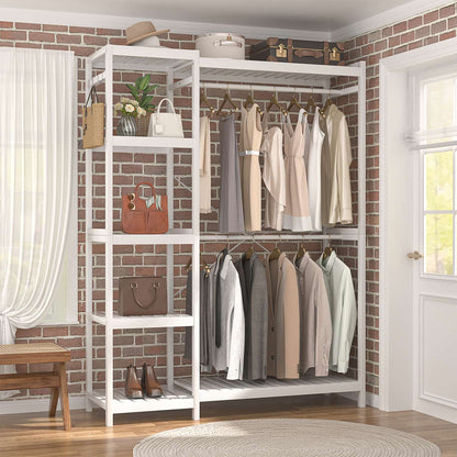 41-In Bamboo Garment Rack with Tower Shelves, Freestanding Closet Organizer with Hanging Rods
