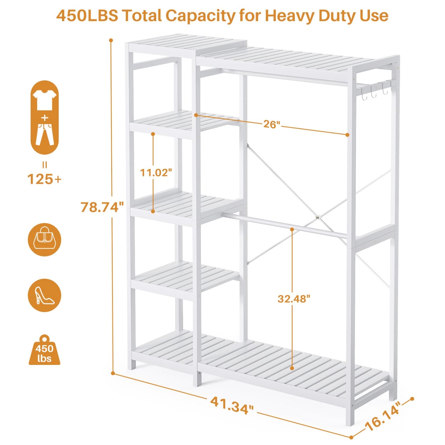 41-In Bamboo Garment Rack with Tower Shelves, Freestanding Closet Organizer with Hanging Rods