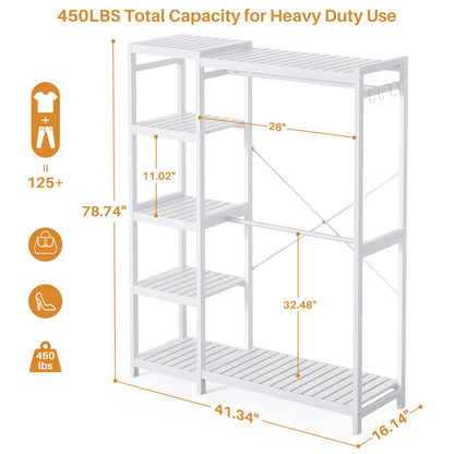 41-In Bamboo Garment Rack with Tower Shelves, Freestanding Closet Organizer with Hanging Rods