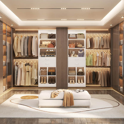 8FT Closet Organizer with Wood Drawers and Cubbies, Adjustable Closet System with 5 Hanging Rods